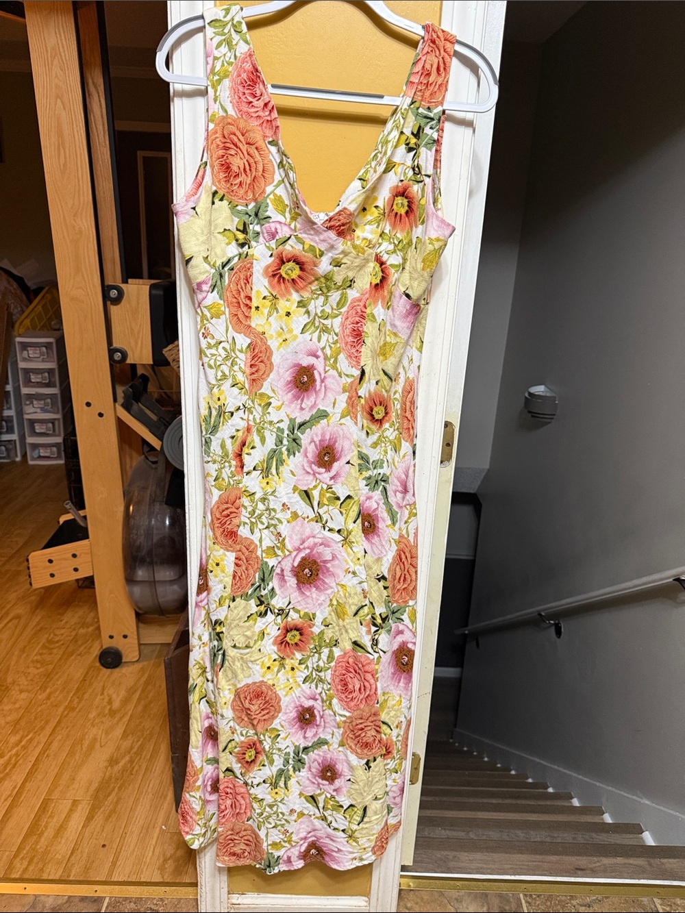 Paper Heart Floral Linen Blend Midi Dress XL Pink Peach Cottagecore Australia